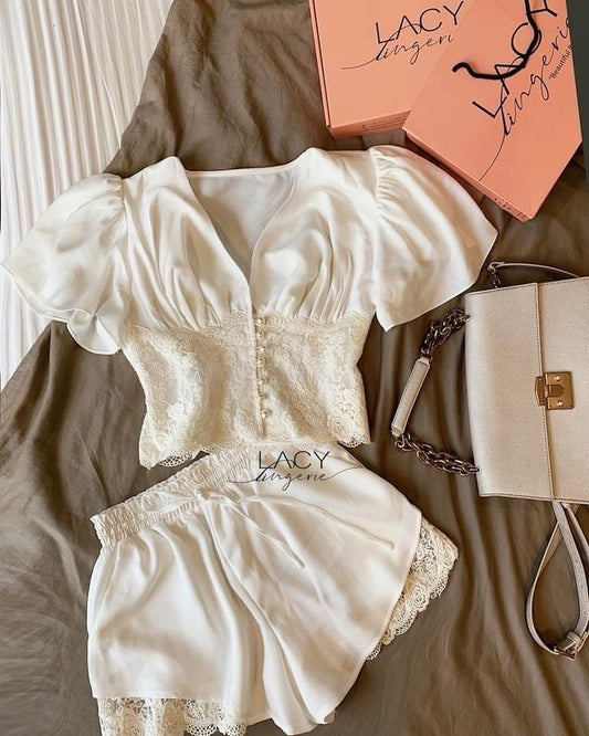 Lace-Kissed Satin PJ Set